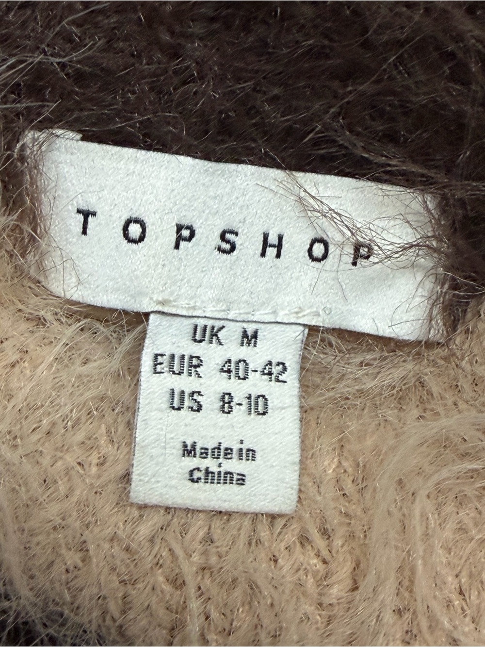 Topshop Womens M Shaggy Fuzzy Sweater Brown Cream Stripe Fluffy Y2K Oversized - Picture 5 of 15